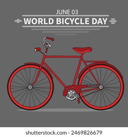 Día mundial de la bicicleta. Fondo creativo del Día Mundial de la Bicicleta, Plantilla, Anuncio, afiche, publicación en redes sociales, tarjeta de felicitación, camisetas, etc. Promover la salud, la equidad y la sostenibilidad a través del ciclismo. JUNIO