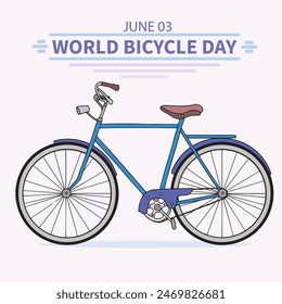 Día mundial de la bicicleta. Fondo creativo del Día Mundial de la Bicicleta, Plantilla, Anuncio, afiche, publicación en redes sociales, tarjeta de felicitación, camisetas, etc. Promover la salud, la equidad y la sostenibilidad a través del ciclismo. JUNIO