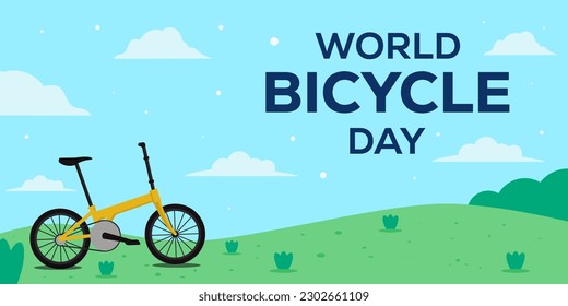 world bicycle day in flat design horizontal banner