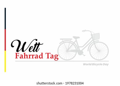 World Bicycle Day with German Language writing, Holiday concept. Template for background, banner, card, poster, t-shirt with text inscription, vector eps 10