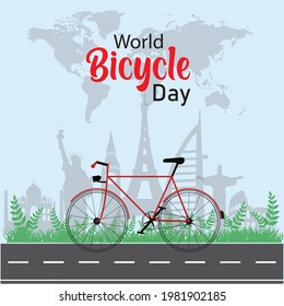 World Bicycle Day illustration. Bicycle icon. Bike silhouette isolated on a blue background. Important day