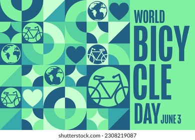 World Bicycle Day. June 3. Holiday concept. Template for background, banner, card, poster with text inscription. Vector EPS10 illustration