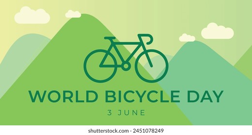 Día mundial de la bicicleta. 3 de junio. celebración del Día Mundial de la Bicicleta. Anuncio, cartel, fondo. Concepto del Día Mundial de la Bicicleta Cartel del Día Mundial de la Bicicleta.