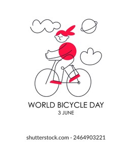 In: World Bicycle Day. 3. Juni. Weltfeier des Fahrradtages. Banner, Poster, Hintergrund. World Bicycle Day Concept. Fahrrad fahren. Poster zum Weltfahrradtag.
