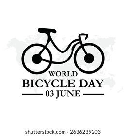 World Bicycle Day. June 3. Holiday concept. Letter World Bicycle Day on June 3 with world map. Bicycle. Template for background, banner, card, poster