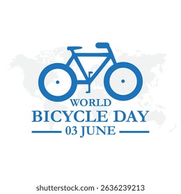 World Bicycle Day. June 3. Holiday concept. Letter World Bicycle Day on June 3 with world map. Bicycle. Template for background, banner, card, poster