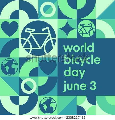 World Bicycle Day. June 3. Holiday concept. Template for background, banner, card, poster with text inscription. Vector EPS10 illustration