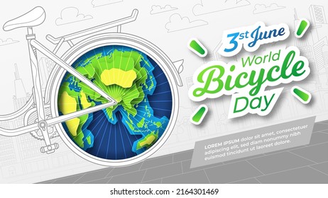 World Bicycle Day on Papercut Style Background