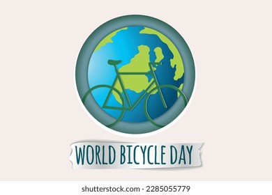 world bicycle day. postcard in paper-cut style