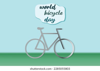 world bicycle day. postcard in paper-cut style