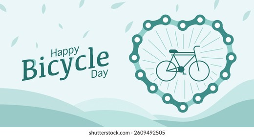 World Bicycle Day Poster – Eco-Friendly Cycling Banner with Minimal Line Art Bicycle, Leaves