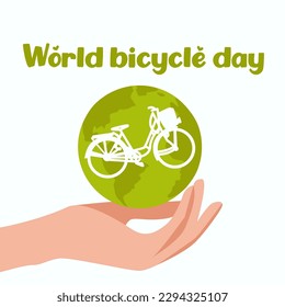 World Bicycle Day Poster with green bike silhouette vector. Green bicycle icon vector. Bike silhouette isolated on a green background. Bicycle Day Poster, June 3. Important day