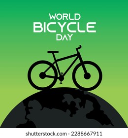 Día Mundial de la Bicicleta, 
Un paseo en bicicleta por un gran planeta y la sombra de la tierra y la bicicleta contra el cielo verde