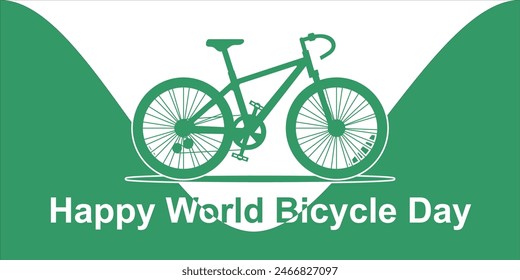 World Bicycle Day, bicycle sign, bicycle silhouette against a world map with destination road, vector illustration in flat style