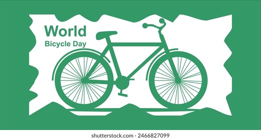 World Bicycle Day, bicycle sign, bicycle silhouette against a world map with destination road, vector illustration eps