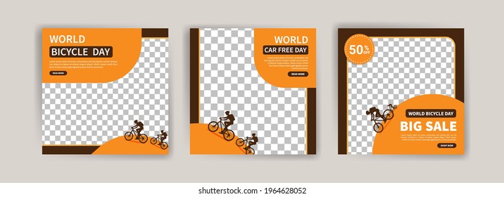 World Bicycle Day. Social media post for world bicycle day. Environmental Conservation Campaign. Discount sales banner.