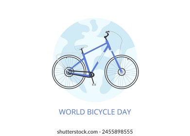 World bicycle day template. Global sport and healthy life holiday greeting card. bike background. Vector flat illustration.