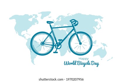 World Bicycle Day. Template for postcards, posters, or web banners. Vector isolated on a white background.