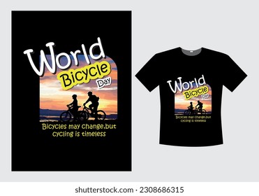 World Bicycle Day T-Shirt design vector with black ground 