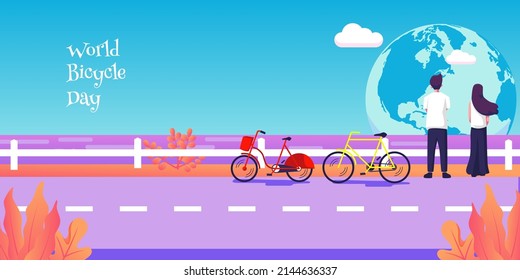 World bicycle day vector flat illustration design