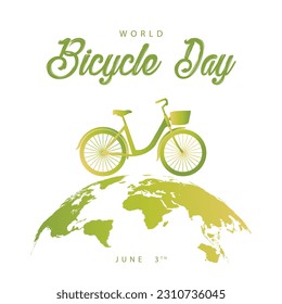 Día Mundial de la Bicicleta. Ilustración vectorial de una bicicleta a partir de papel de origami verde degradado. Adecuado para tarjetas de felicitación, plantillas, pegatinas, etc.