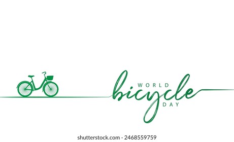 World bicycle day. Vector illustration of bicycle and calligraphic text. Suitable for banners, web, social media, greeting cards etc