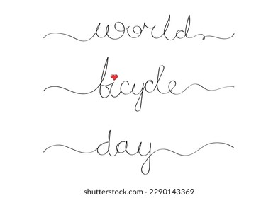 World Bicycle Day.Stylish handwritten inscription.Inscription on transparent background.illustration. Vector minimalist background. One continuous line drawing .