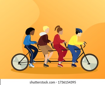 World Bike Day Concept Concept Vector Template. Design For Banner, Postcard Or Print. One World For All. Equality Of Races. Quad Bike