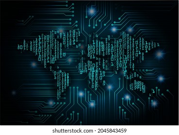 world binary circuit board future technology, blue hud cyber security concept background