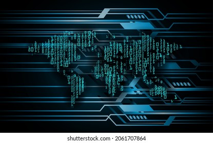world binary circuit board future technology, blue hud cyber security concept background