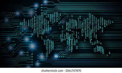 world binary circuit board future technology, blue hud cyber security concept background