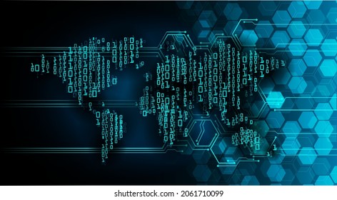 world binary circuit board future technology, blue hud cyber security concept background
