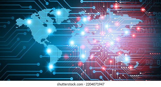 world binary circuit board future technology, blue hud cyber security concept background