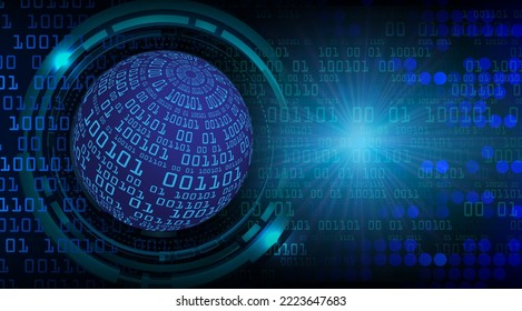 tarjeta de circuito binario mundial tecnología futura, fondo de concepto de ciberseguridad de color azul