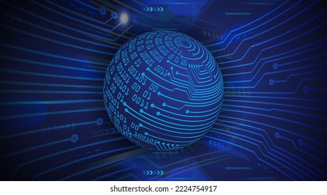 world binary circuit board future technology, blue hud cyber security concept background