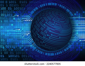 world binary circuit board future technology, blue hud cyber security concept background