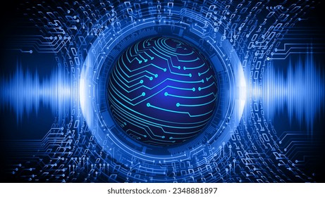 world binary circuit board future technology, blue hud cyber security concept background