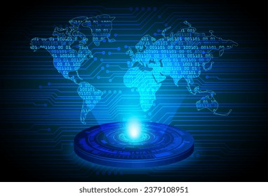world binary circuit board future technology, blue hud cyber security concept background