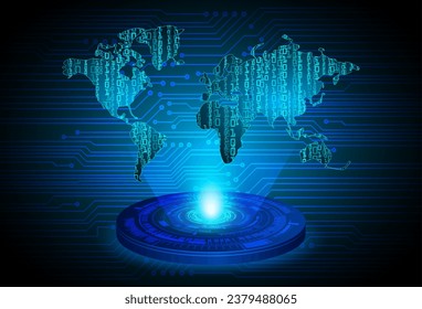 world binary circuit board future technology, blue hud cyber security concept background