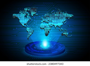 world binary circuit board future technology, blue hud cyber security concept background