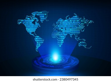 world binary circuit board future technology, blue hud cyber security concept background