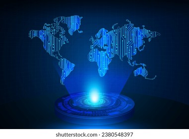 world binary circuit board future technology, blue hud cyber security concept background