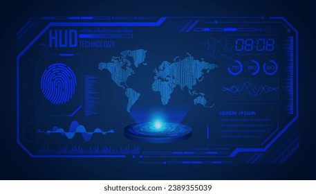 world binary circuit board future technology, blue hud cyber security concept background
