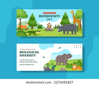 World Biodiversity Day Horizontal Banner Cartoon Hand Drawn Templates Background Illustration