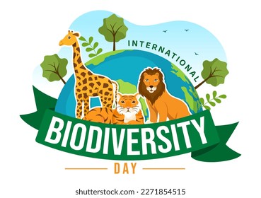 World Biodiversity Day on May 22 Illustration with Biological Diversity, Earth and Animal in Flat Cartoon Hand Drawn for Landing Page Templates