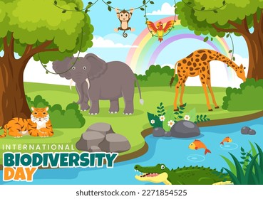 World Biodiversity Day on May 22 Illustration with Biological Diversity, Earth and Animal in Flat Cartoon Hand Drawn for Landing Page Templates