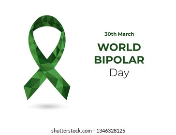 World Bipolar Awareness Day Green Ribbon. Low Poly Colorful Vector Illustration For Web And Printing Isolated On White.