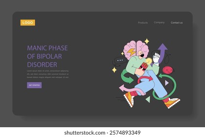 World Bipolar Day concept. An illustration capturing the manic phase of bipolar disorder with dynamic elements and symbols. Vector illustration.