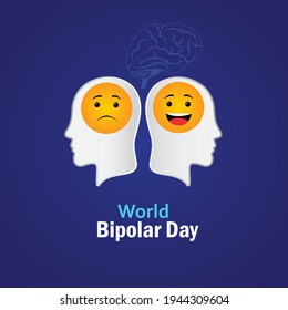 World Bipolar Day. with two personalities happy and depressed. Template for background, banner, card, poster. vector illustration.