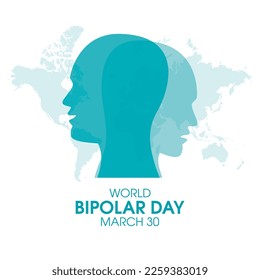 World Bipolar Day vector. Man face with depression silhouette icon vector. Sad and happy face in profile graphic element. March 30. Important day